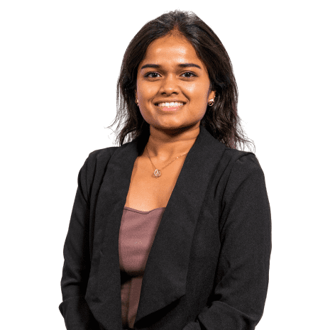 Preethi V.'s professional headshot paired with her quote testimonial focused on working as an intern.